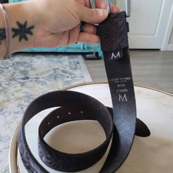 Lucky Brand Brown Leather Belt with brown floral embroidery - Picture 6 of 6